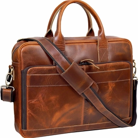 16-Inch Leather Briefcase ?C Laptop Messenger Bag for Men & Women | Durable Office, School & College Satchel Travel Outfit