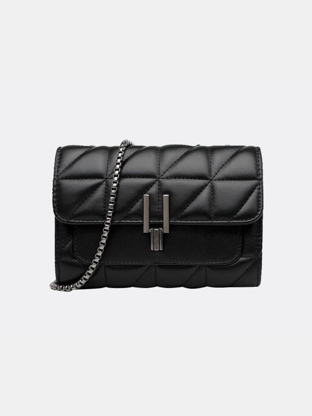 Work Necessity Compact Solution Black Quilted Leather Shoulder Bag ?C Chain Strap Evening Crossbody