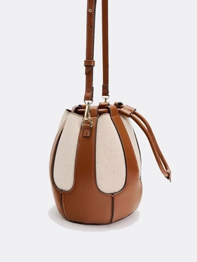 Mila Leather & Canvas Bucket Bag ?C Structured Drawstring Compact Motion