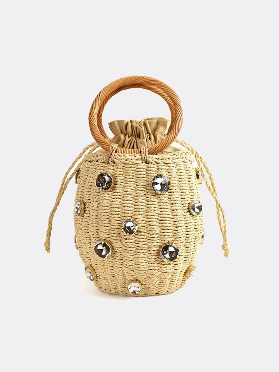 Practical Design Campus Fashion Luna Mini Gem-Embellished Bucket Bag ?C Woven Handle Purse