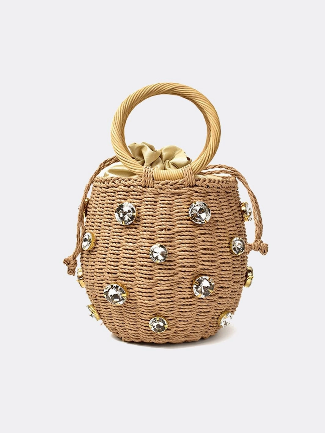 Effortless Style Luna Mini Gem-Embellished Bucket Bag ?C Woven Handle Purse