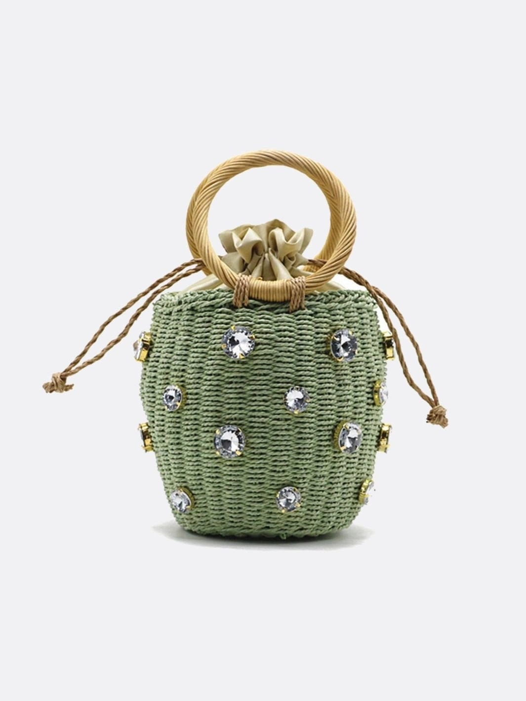 Light Commuter Bag Daytime Casual Style Luna Mini Gem-Embellished Bucket Bag ?C Woven Handle Purse