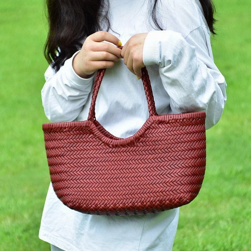 Handcrafted Woven Leather Tote Bag, Leather Hand Woven Triple Jump Bamboo Style Ladies HOBO Bag, Summer Holiday Bag, Women Woven Bag Sporty Look Elegant Touch
