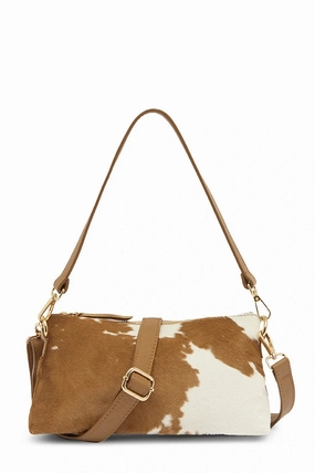 Marisol Leather Shoulder Bag Tan & White Cowhide Functional Comfort Minimal Functionality