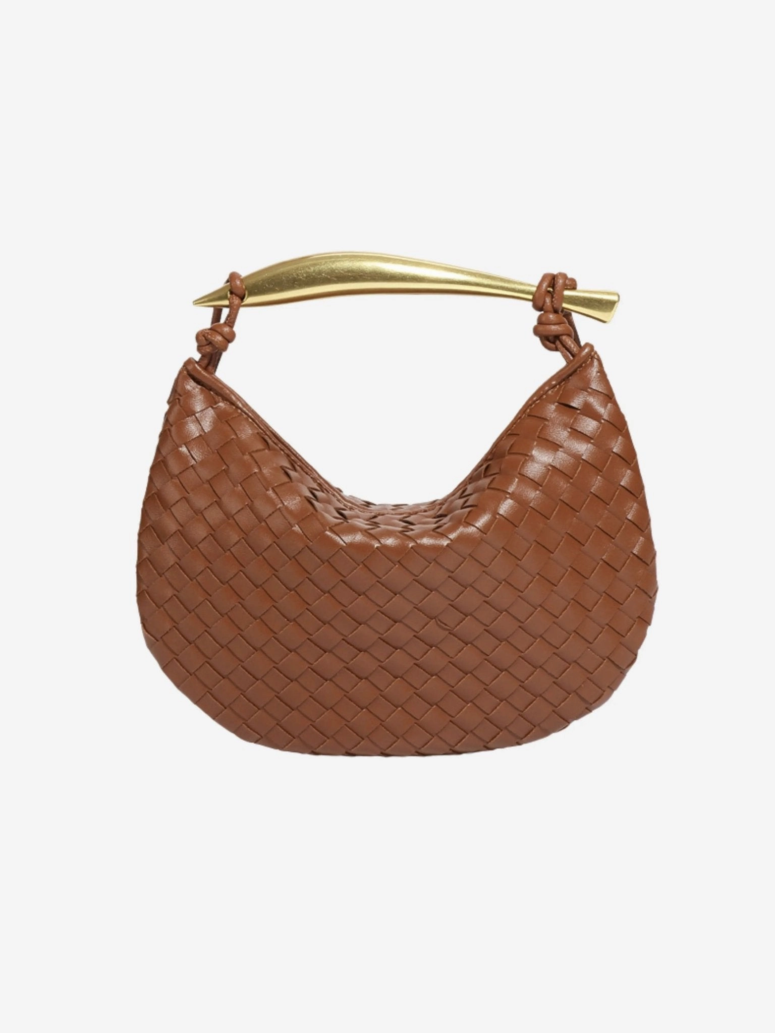 Sleek Craft Formal Outfit Amara Woven Leather Handbag ?C Sculptural Handle Designer-Inspired Bag