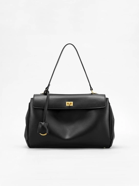 Amelia | Black Structured Leather Handbag ?C Elegant & Timeless Comfort Grip