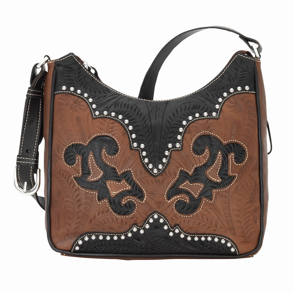 American West Handbag Annie's Secret Collection: Leather Shoulder Bag Tooled Compact Durability