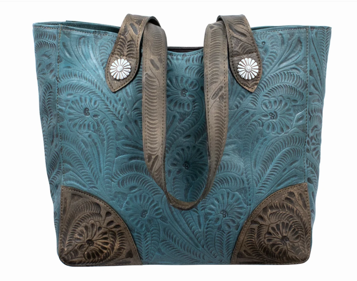 Professional Craft American West Handbag Annie's Secret Collection: Leather Zip Top Tote, Western Tooled