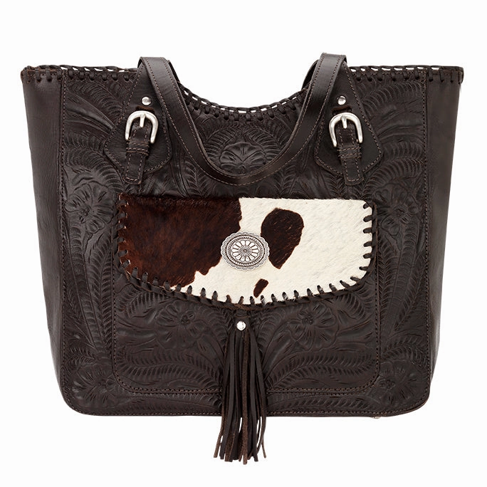 Simple Functionality Fashion Travel American West Handbag Annie's Secret Collection: Leather Zip Top Tote, Western Tooled, Pocket