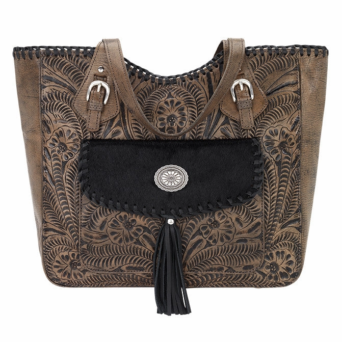 Daily Storage American West Handbag Annie's Secret Collection: Leather Zip Top Tote, Western Tooled, Pocket