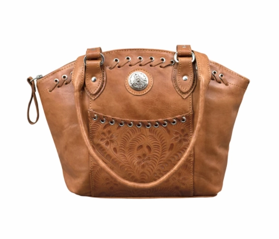 American West Handbag Annie's Secret Collection: Zip Top Bucket Tote Compact Solution premium design