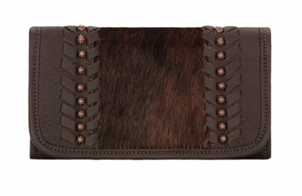 American West Handbag Cow Town Collection: Leather Tri-Fold Western Wallet Compact Solution