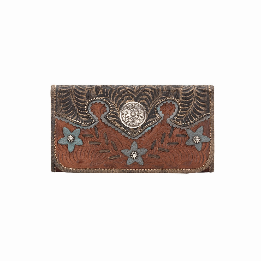 Outdoor Lifestyle All Season American West Handbag Desert Wildflower Collection: Leather Tri-Fold Western Wallet