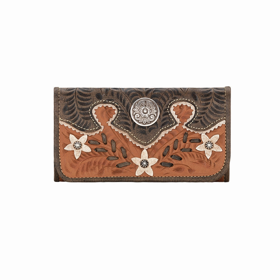 Durable Edge American West Handbag Desert Wildflower Collection: Leather Tri-Fold Western Wallet