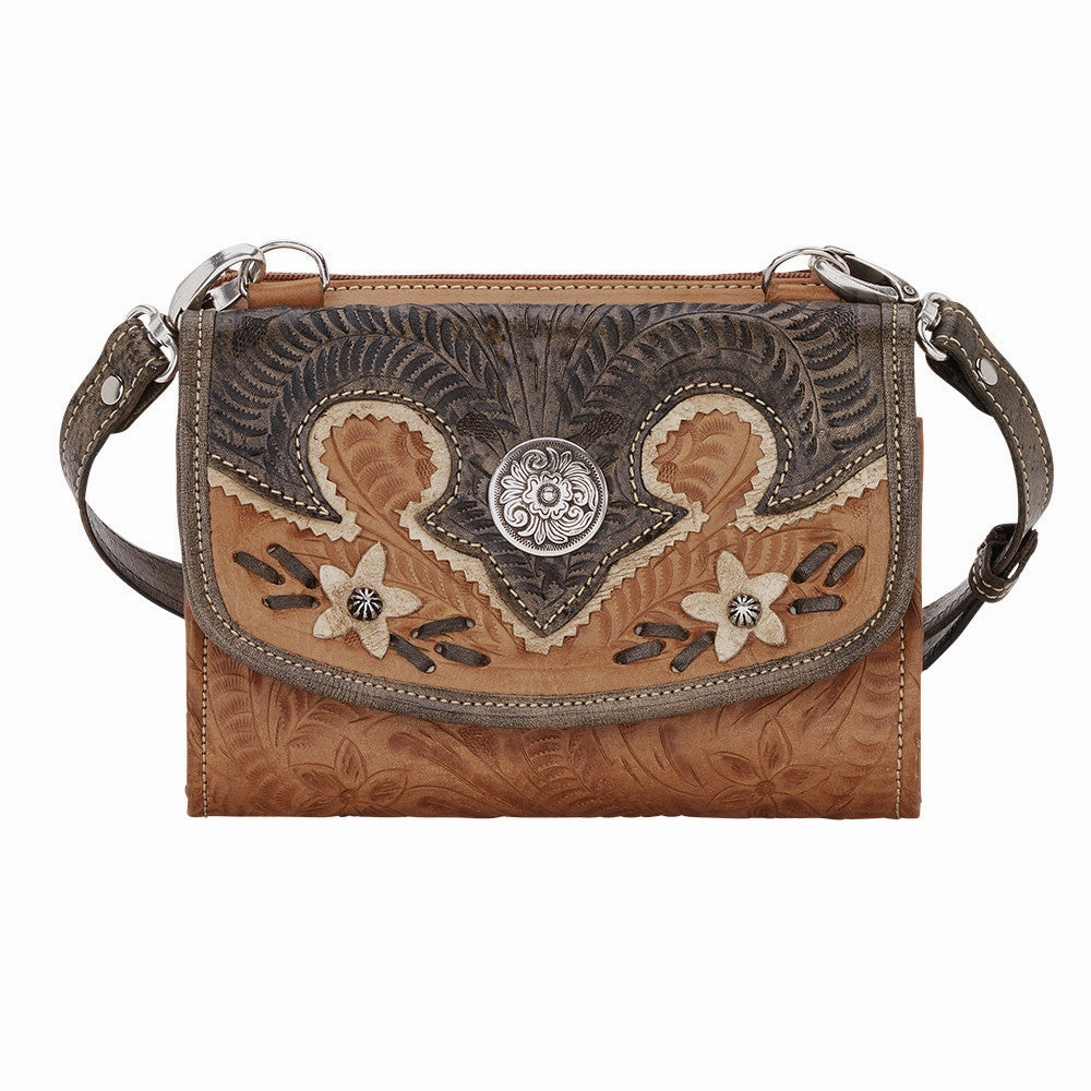 American West Handbag Desert Wildflower Collection: Leather Western Crossbody Bag and Wallet Minimal Function