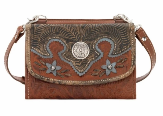 Travel Accessory American West Handbag Desert Wildflower Collection: Leather Western Crossbody Bag and Wallet