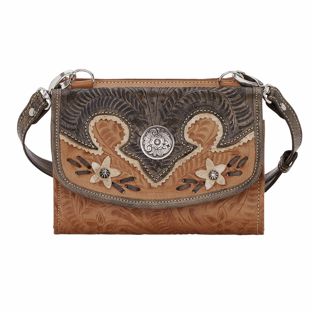 Compact Performance American West Handbag Desert Wildflower Collection: Leather Western Crossbody Bag and Wallet