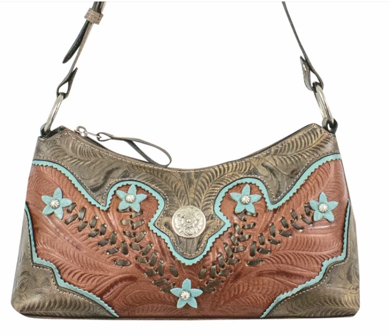 Casual coin holder American West Handbag Desert Wildflower Collection: Leather Western Zip Top Shoulder Bag