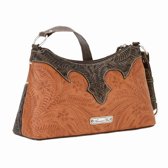 American West Handbag Desert Wildflower Collection: Leather Western Zip Top Shoulder Bag Compact accessory