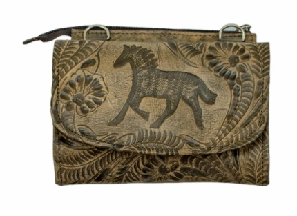 American West Handbag Hitchin' Post Collection: Leather Texas Two-Step Crossbody Durable Design