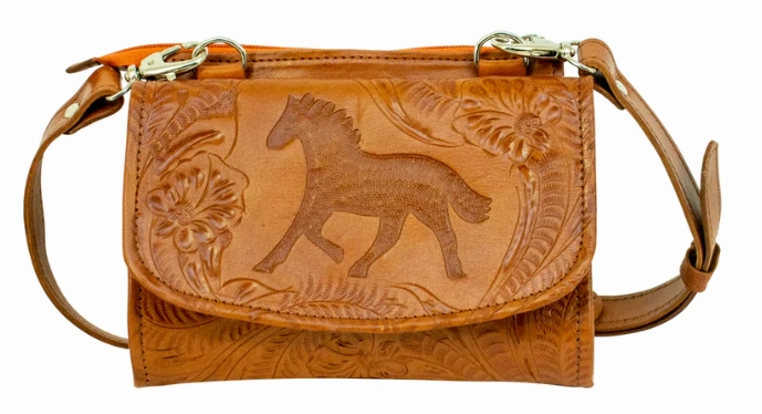 American West Handbag Hitchin' Post Collection: Leather Texas Two-Step Crossbody Compact Functionality