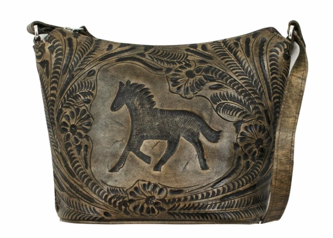 Modern Gear American West Handbag Hitchin' Post Collection: Leather Zip Top Tooled Tote