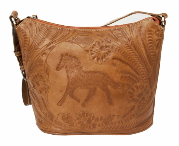 American West Handbag Hitchin' Post Collection: Leather Zip Top Tooled Tote Minimalist Comfort Practical Design