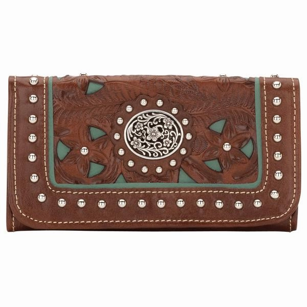 Quick Entry American West Handbag Lady Lace Collection: Leather Tri-Fold Western Wallet
