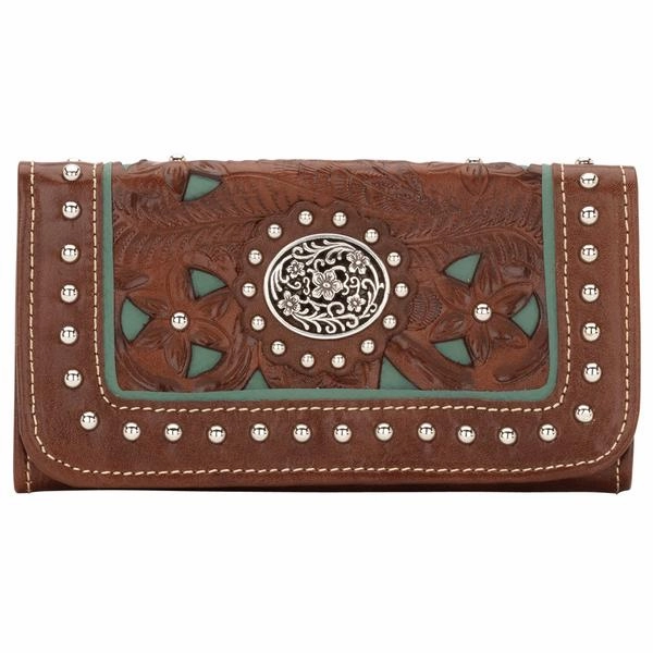 Lightweight Design American West Handbag Lady Lace Collection: Leather Tri-Fold Western Wallet