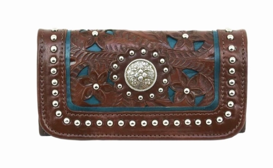 American West Handbag Lady Lace Collection: Leather Tri-Fold Western Wallet simple design Flexible Carry
