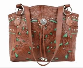 Chic Modern American West Handbag Lady Lace Collection: Leather Western Half Moon Tote
