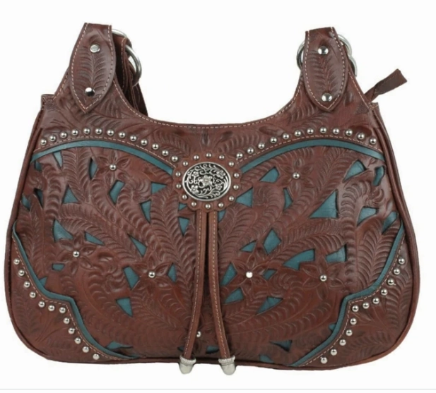 American West Handbag Lady Lace Collection: Leather Western Zip Top 3 Compartment Elegant Geometry Outdoor Gear