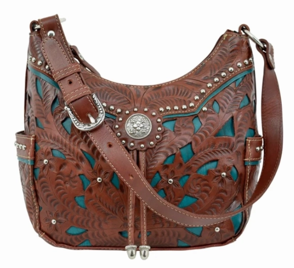 American West Handbag Lady Lace Collection: Leather Western Zip Top Hobo Practical Journey