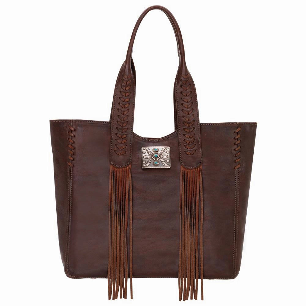 Stylish Practicality Portable Travel American West Handbag Mohave Collection: Leather Small Zip Top Tote with Fringe