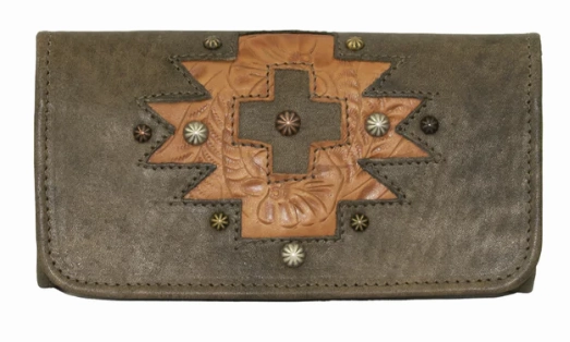 American West Handbag Navajo Soul Collection: Leather Tri-Fold Wallet Stylish Gear