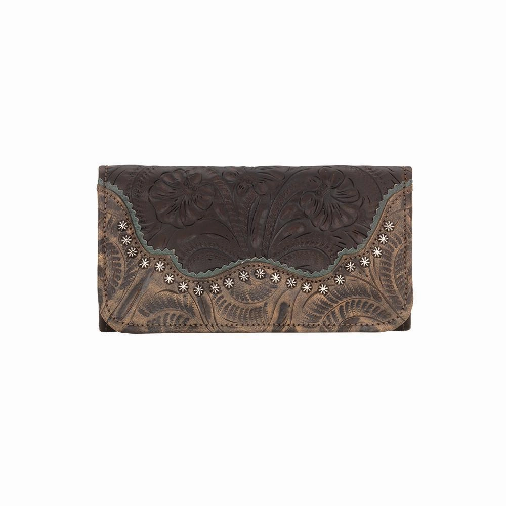 Comfort Grip Compact Everyday American West Handbag Saddle Ridge Collection: Leather Tri-Fold Western Wallet
