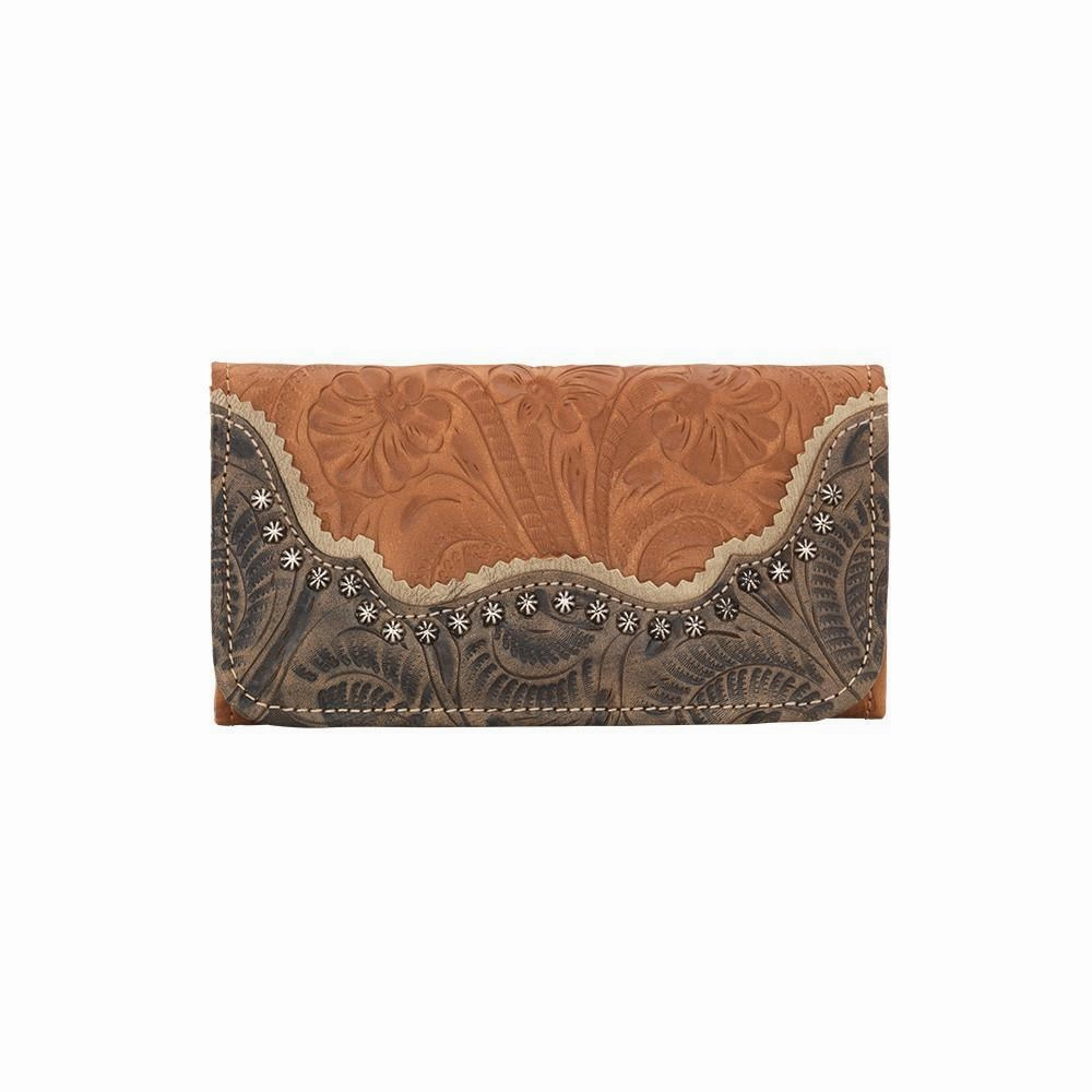 American West Handbag Saddle Ridge Collection: Leather Tri-Fold Western Wallet Lightweight Carry