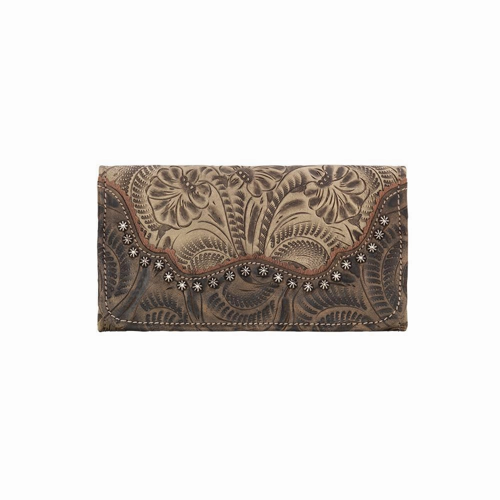 American West Handbag Saddle Ridge Collection: Leather Tri-Fold Western Wallet Functional Elegance