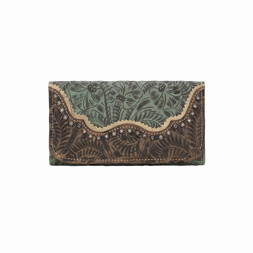 American West Handbag Saddle Ridge Collection: Leather Tri-Fold Western Wallet Compact Shape Effortless Chic