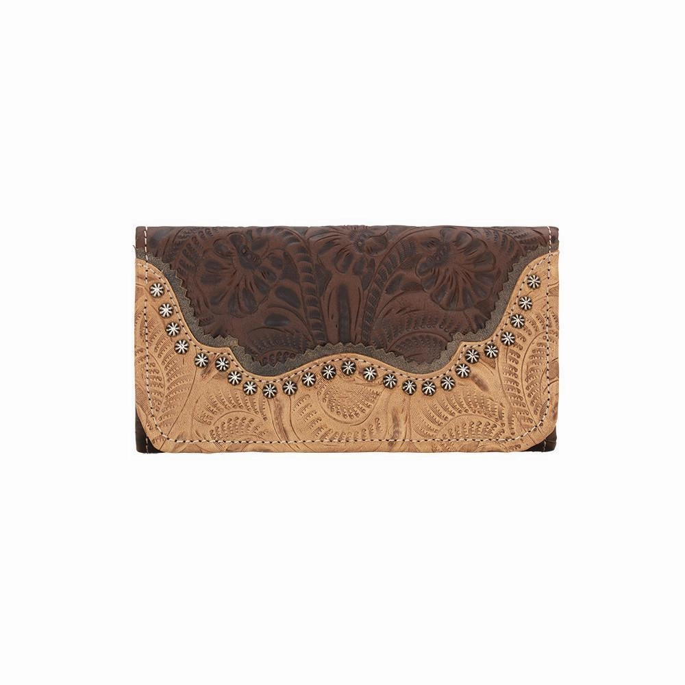 American West Handbag Saddle Ridge Collection: Leather Tri-Fold Western Wallet Modern Functionality