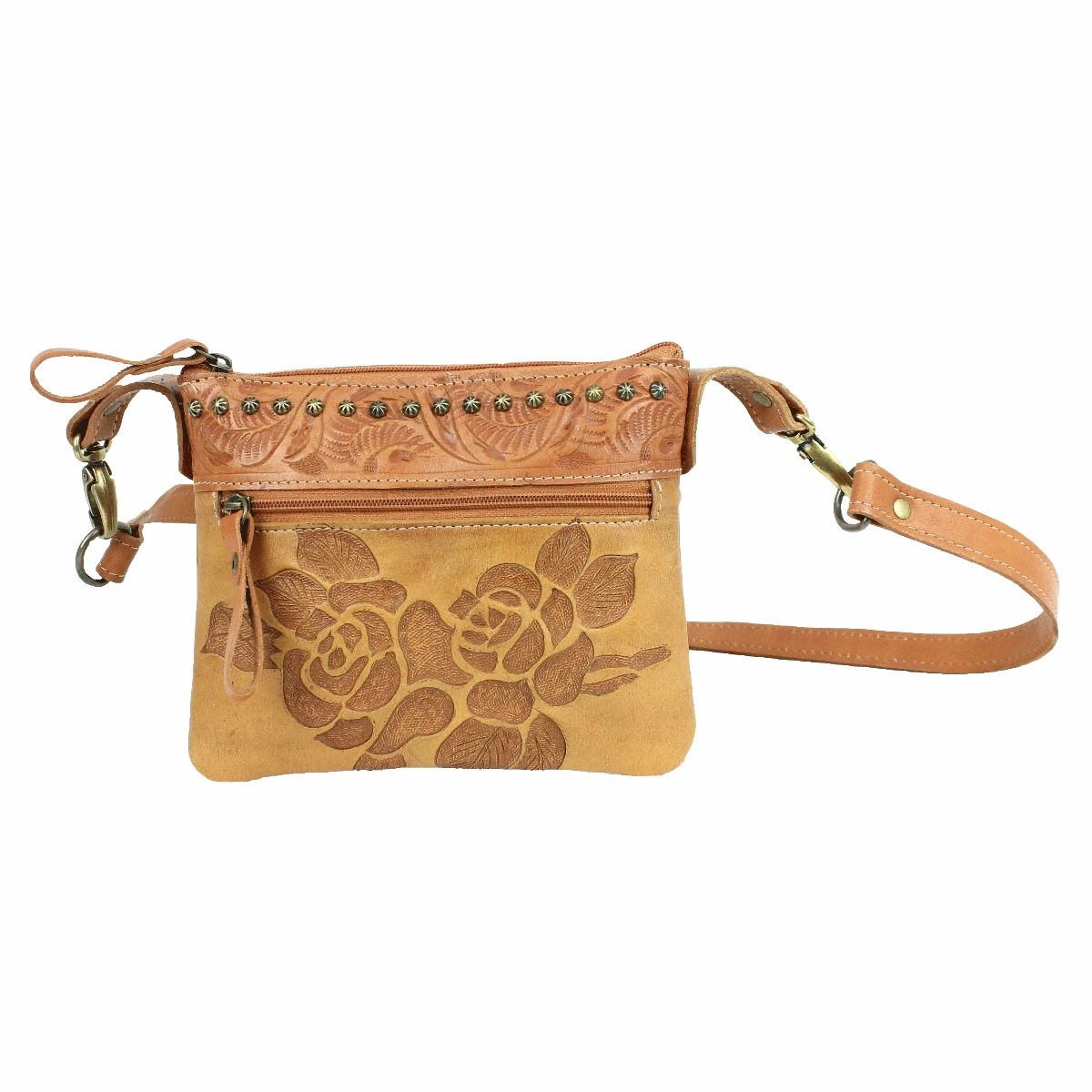 American West Handbag Texas Rose Collection: Crossbody Hip Bag work commute