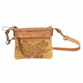 American West Handbag Texas Rose Collection: Crossbody Hip Bag Luxury Standard