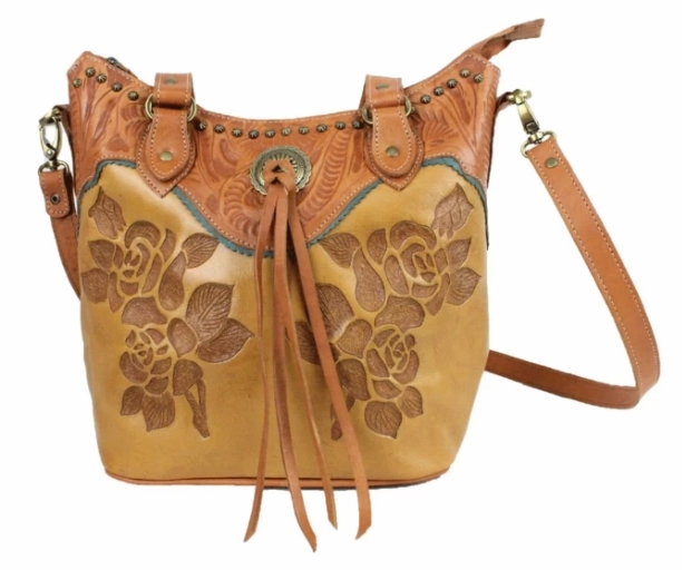 Compact Versatility American West Handbag Texas Rose Collection: Large Bucket Tote