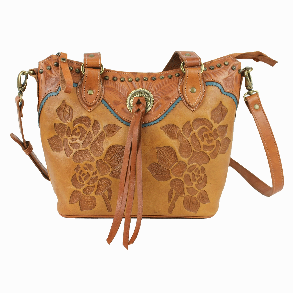 American West Handbag Texas Rose Collection: Small Bucket Tote Comfort Wear
