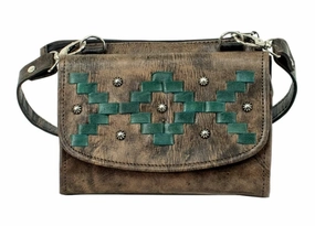 American West Handbag Tribal Weave Collection: Leather Crossbody Durable Material Adjustable card wallet