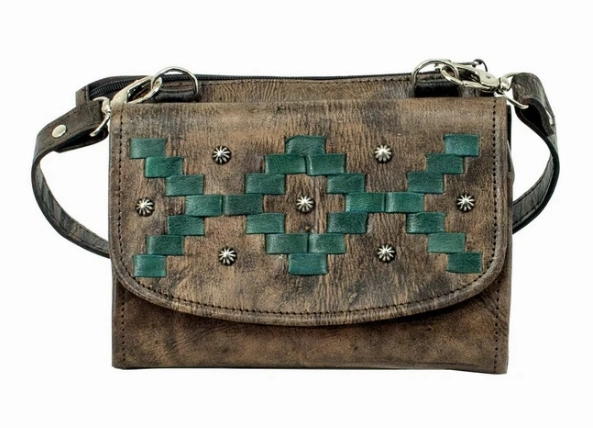 American West Handbag Tribal Weave Collection: Leather Crossbody Durable Material Adjustable card wallet
