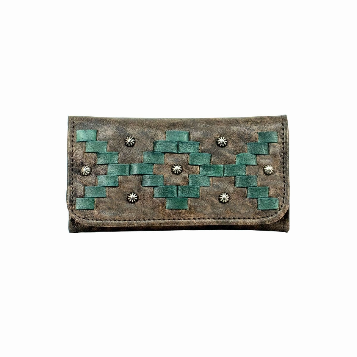 American West Handbag Tribal Weave Collection: Leather Tri-Fold Western Wallet Versatile Travel