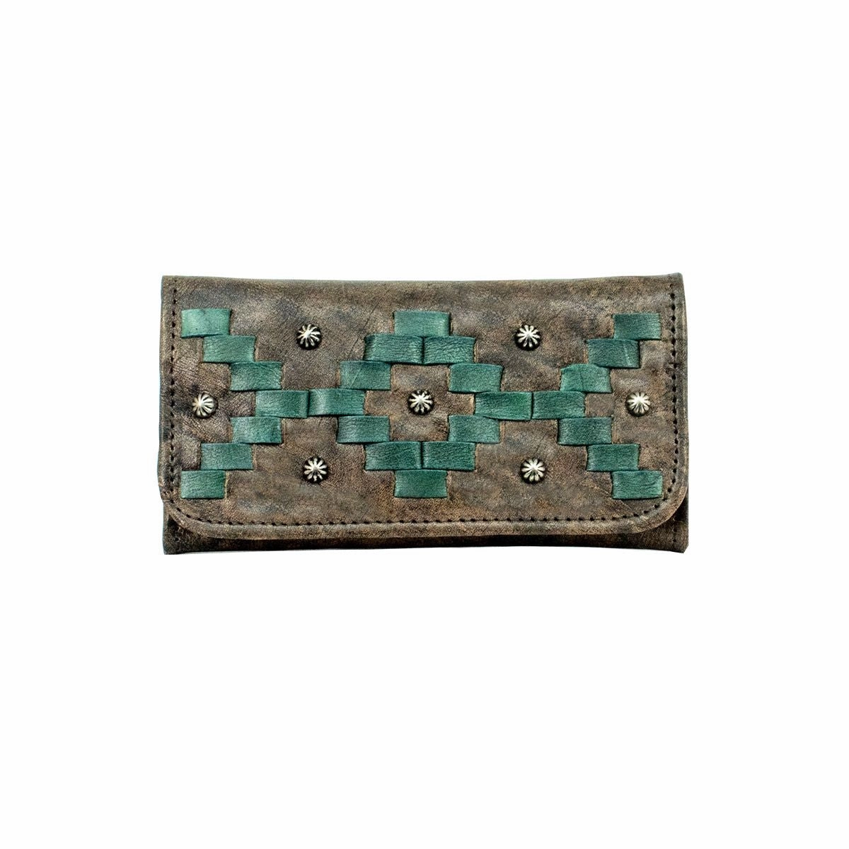 American West Handbag Tribal Weave Collection: Leather Tri-Fold Western Wallet Minimalist Look