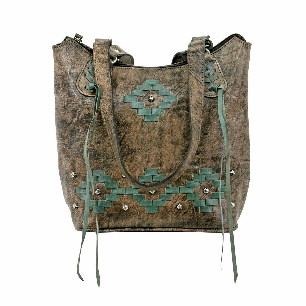 Daily Utility American West Handbag Tribal Weave Collection: Leather Zip Top Bucket Tote