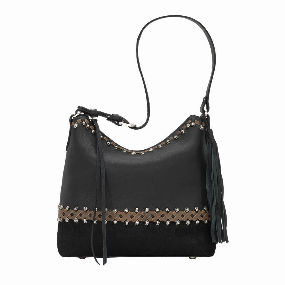 American West Handbag Wild Horses Collection: Leather Zip Top Shoulder Hair on Hide Contemporary Design